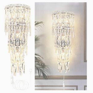 NIB Lux Chrome and Crystal Plug-in Wall Sconce